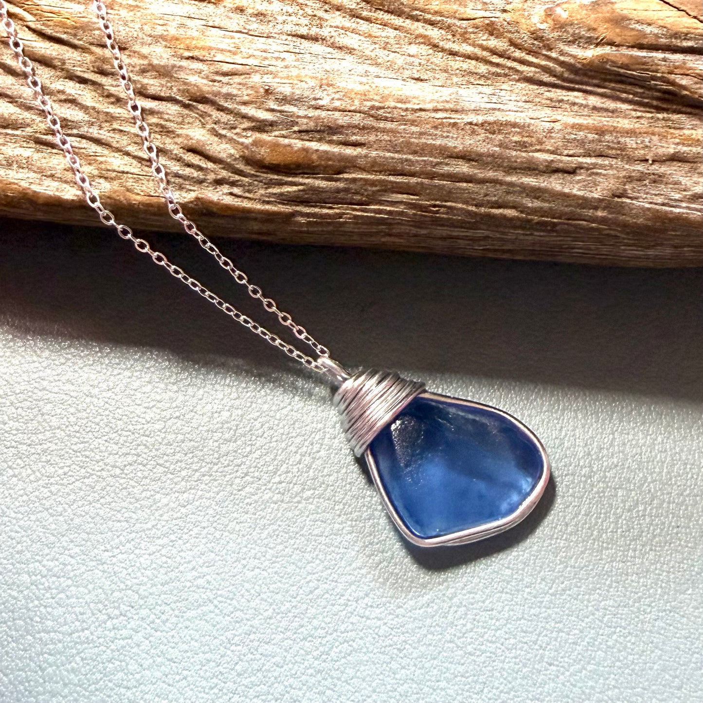 Mid Blue Seaham Sea Glass Pendant
