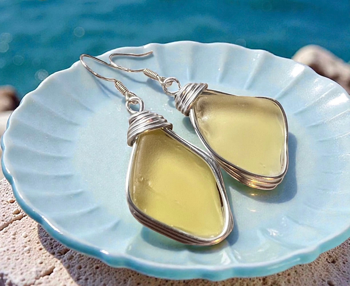 Canary Island Rare Large Yellow Sea Glass Earrings