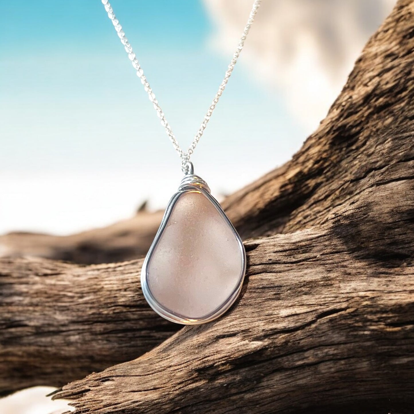 Rare Large Pale Pink Seaham Sea Glass Pendant