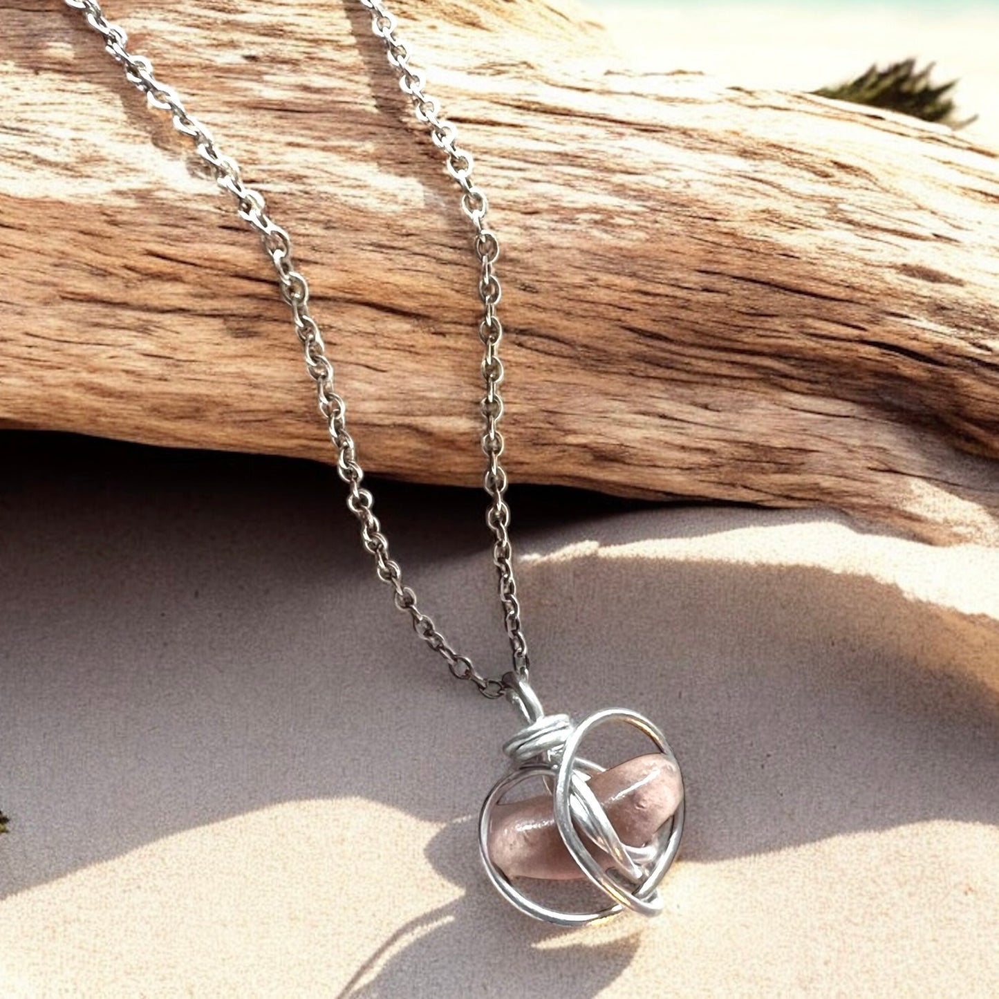 Dusky Pale Pink Seaham Sea Glass Pendant