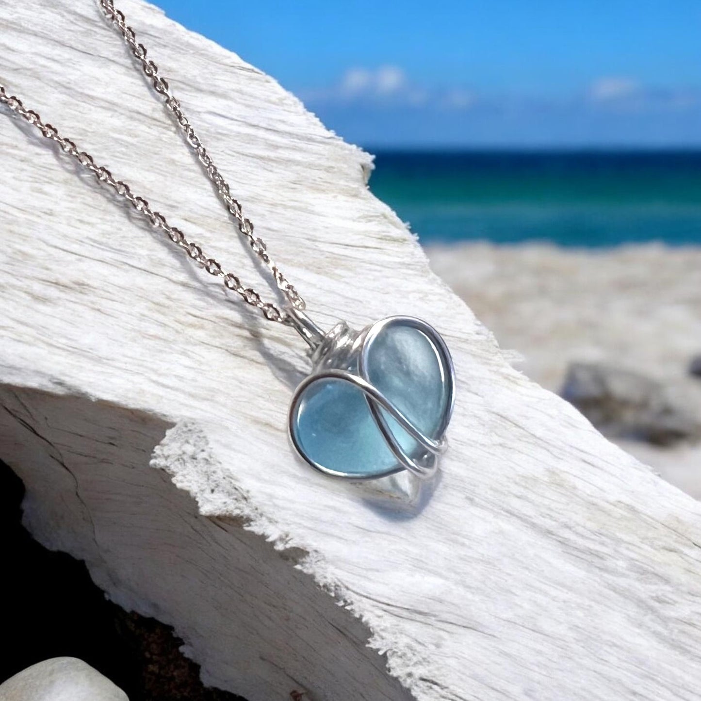 Bright Blue Heart Sea Glass Pendant
