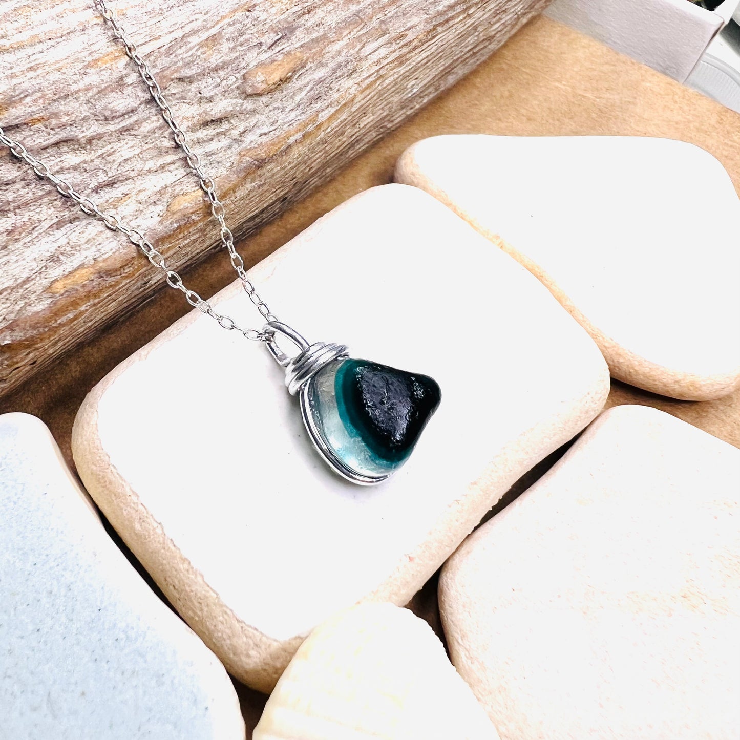 Turquoise Seaham Sea Glass Multi Pendant