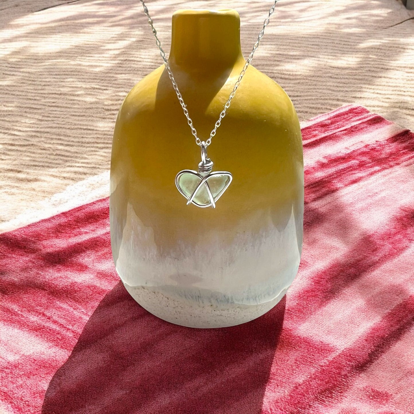 Pale Green Cornish Sea Glass Heart Pendant