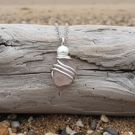Dusky Pale Pink Seaham Sea Glass Pendant