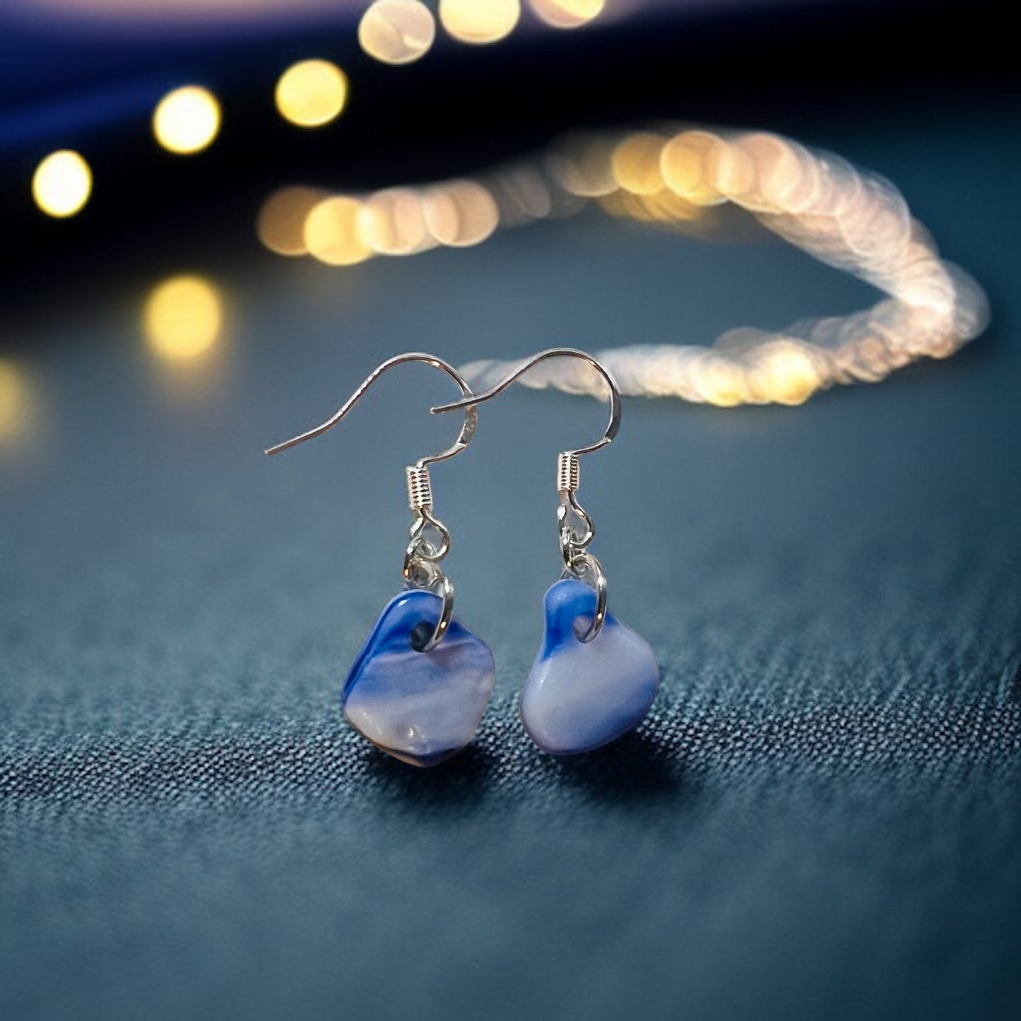 Blue and White Milky Seaham Sea Glass Earrings