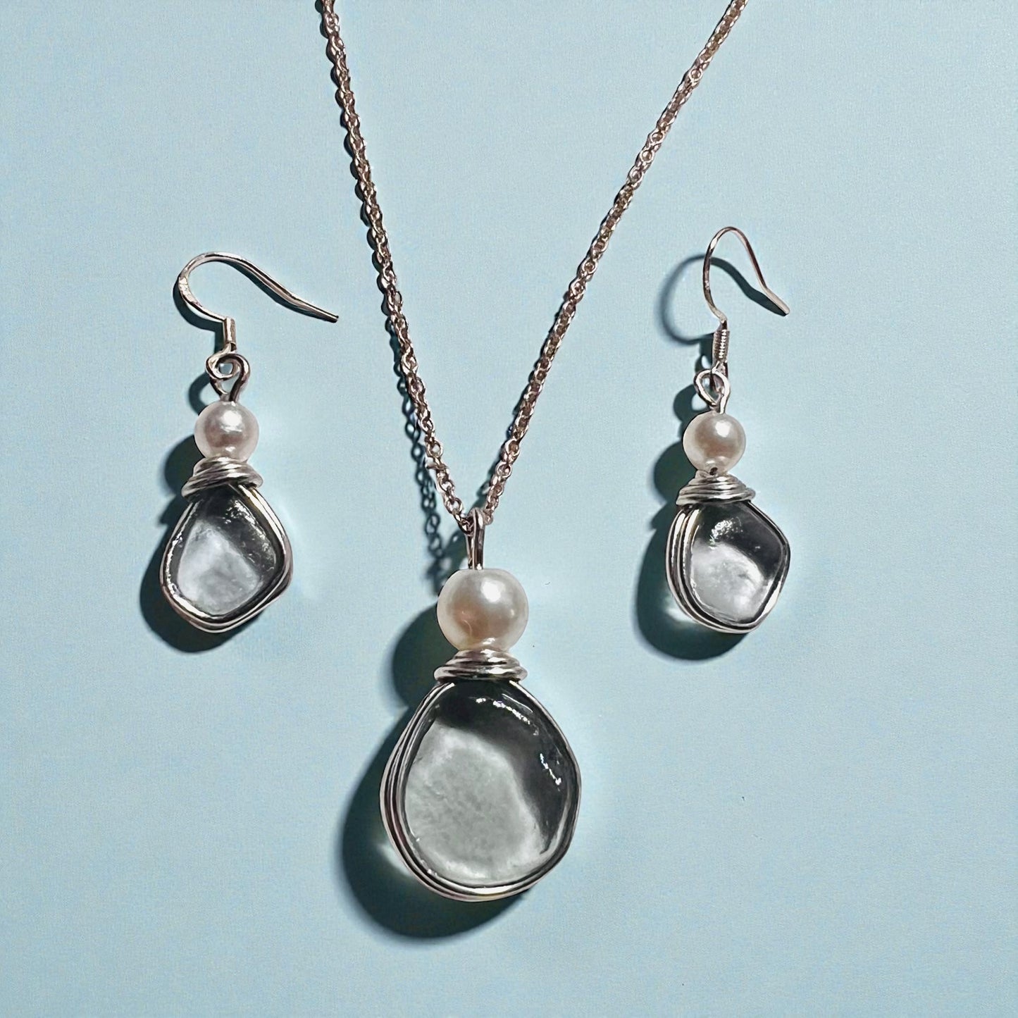 Dusky Grey Seaham Sea Glass Jewellery Set