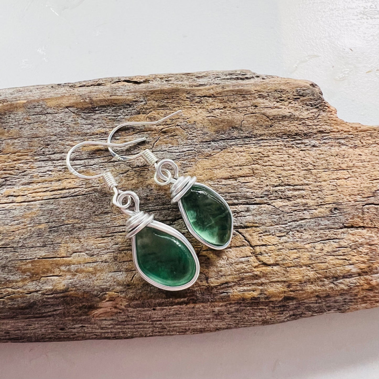 Turquoise Green Seaham Sea Glass Earrings