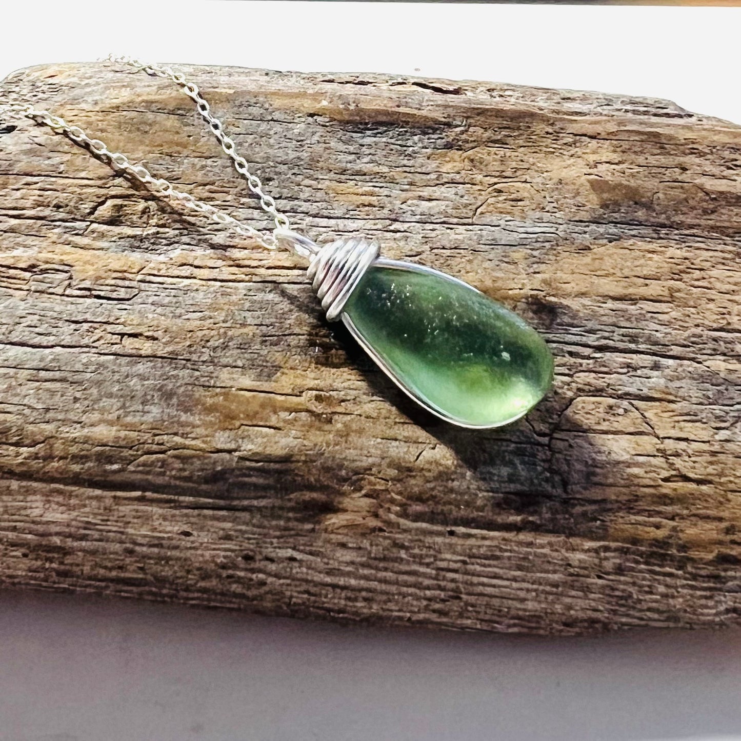 Bright Lime Green Seaham Sea Glass Pendant