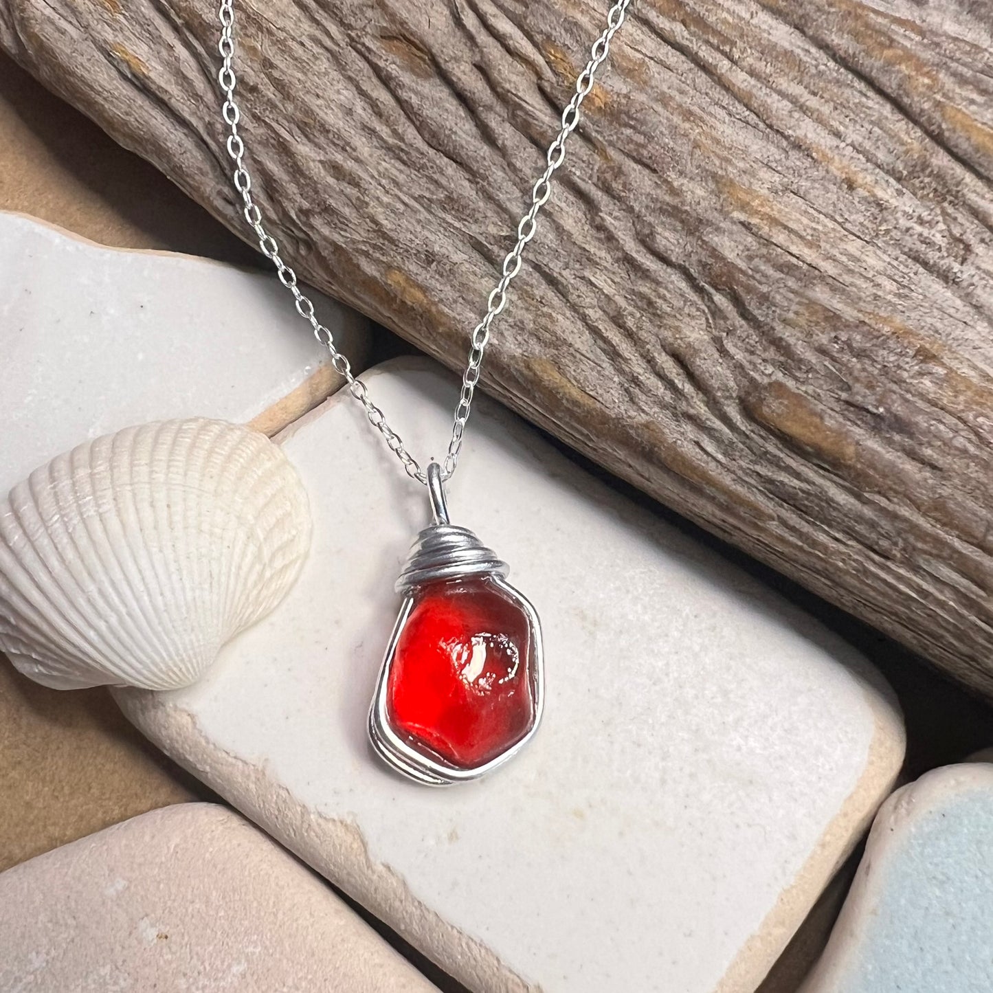 Very Rare Deep Red/Orange Seaham Sea Glass Pendant