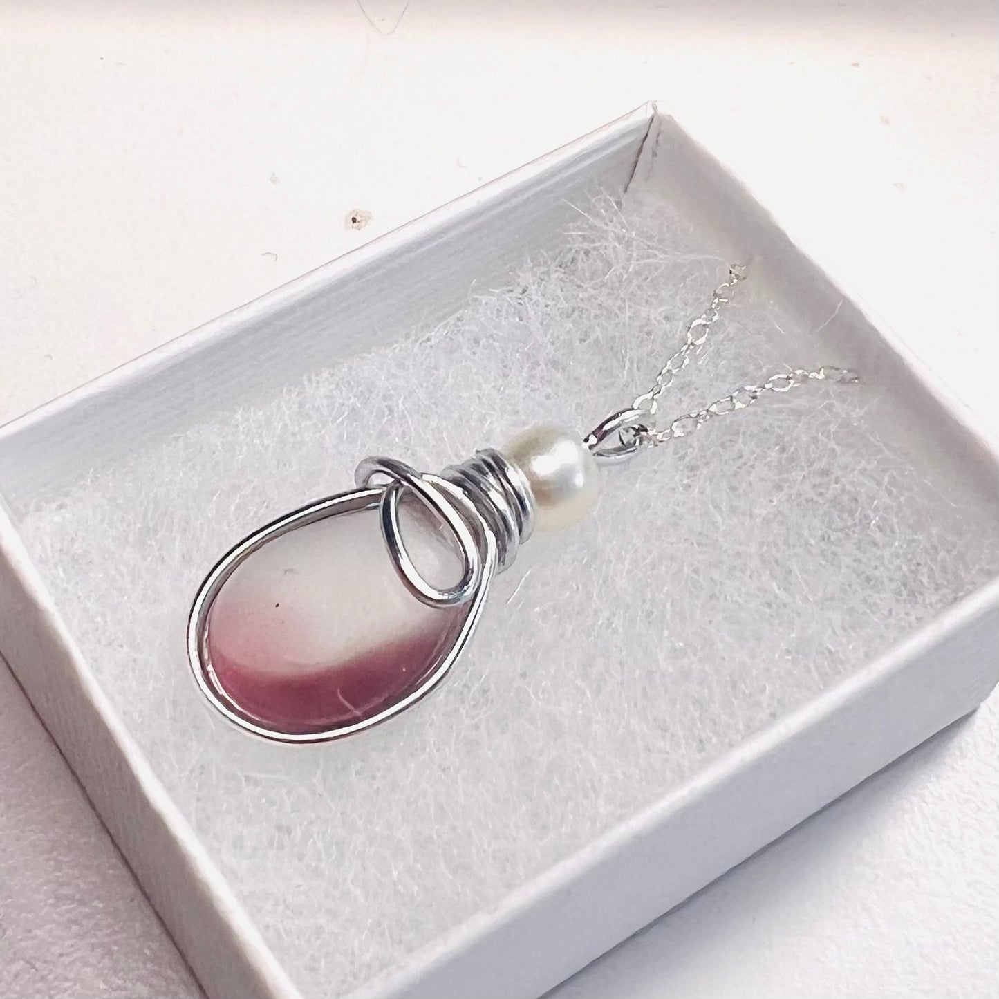 Mauve & White Seaham Sea Glass Multi Pendant