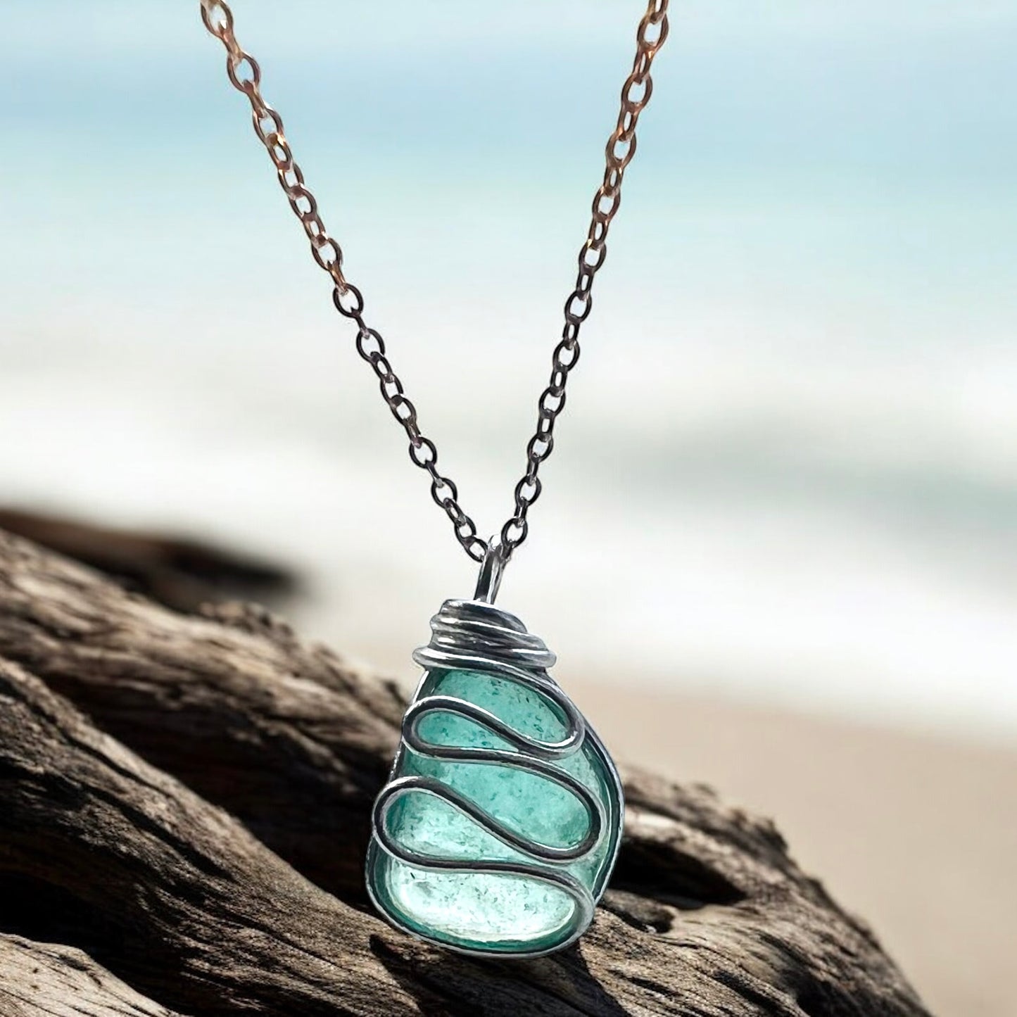 Chunky Turquoise Seaham Sea Glass Waves Pendant