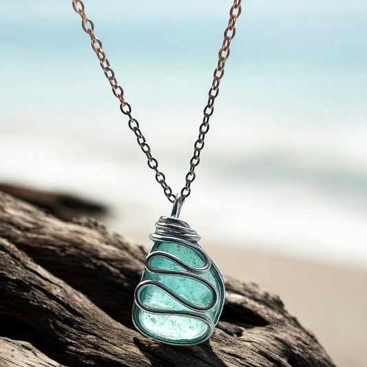 Chunky Turquoise Seaham Sea Glass Waves Pendant