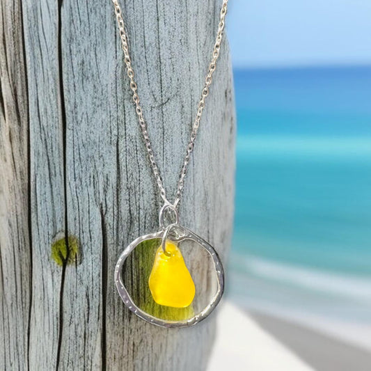 Canary Island Rare Neon Yellow  Sea Glass Pendant