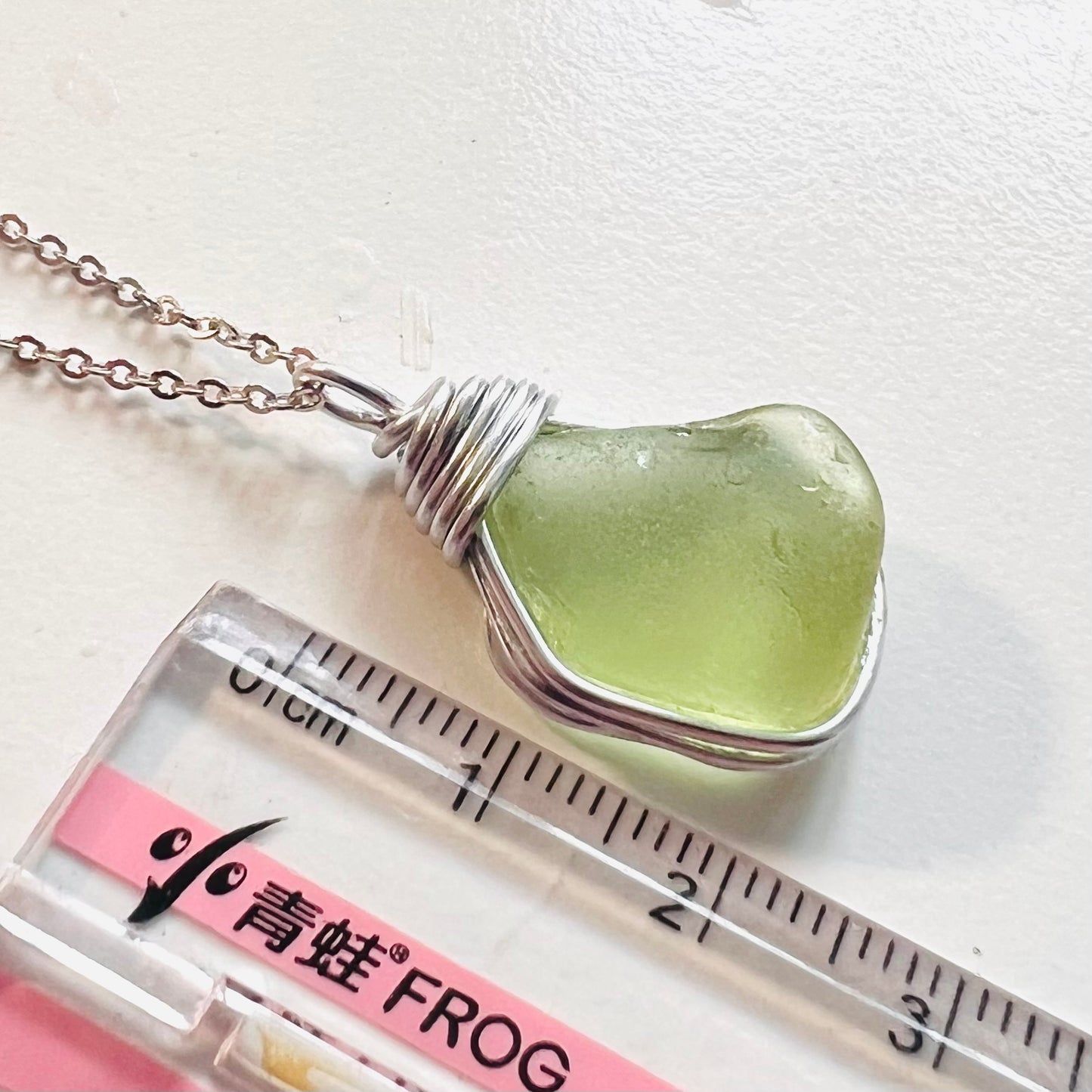 Rare Lime Green Seaham Sea Glass Pendant