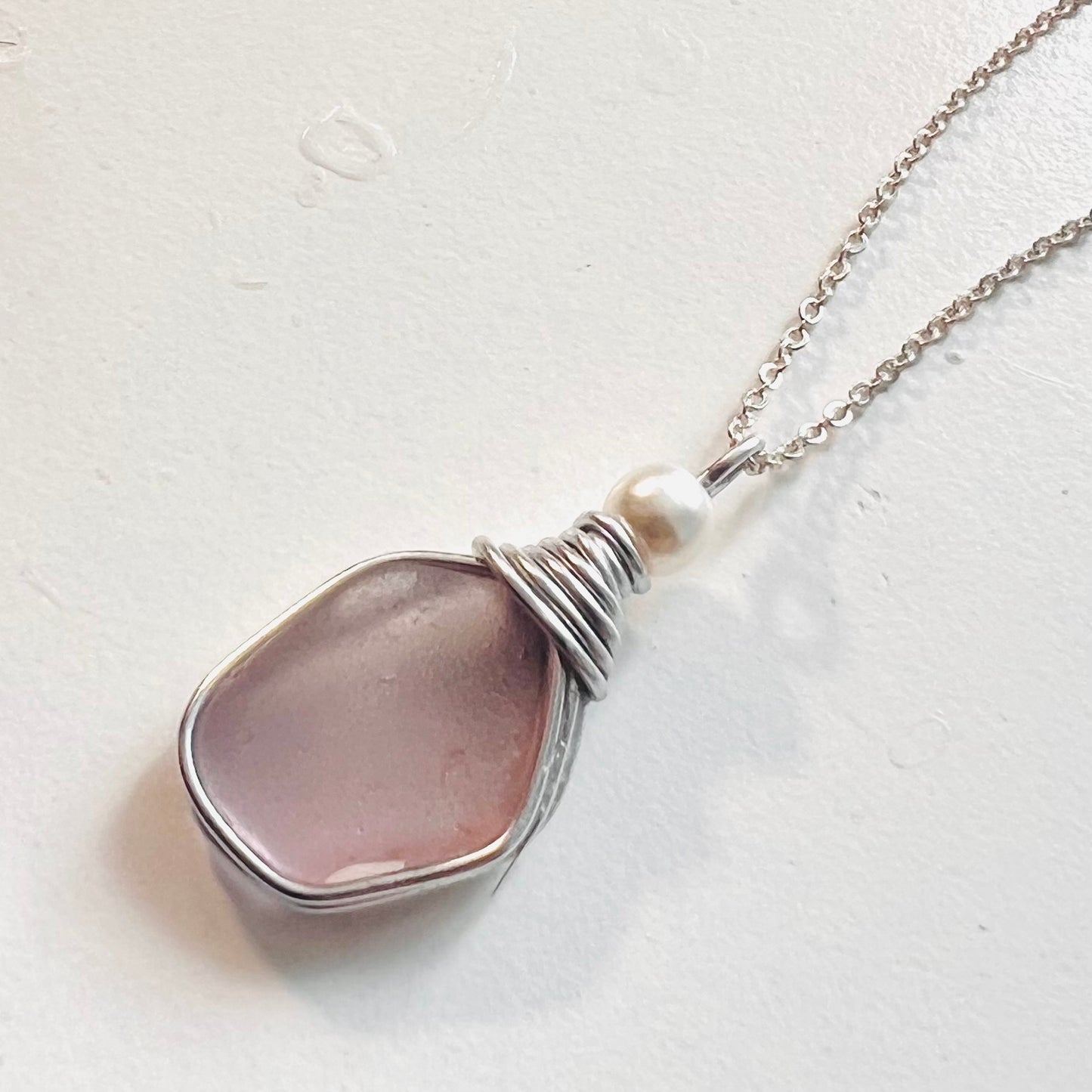 Rare Lilac Purple/Pink tone Seaham Sea Glass Pendant