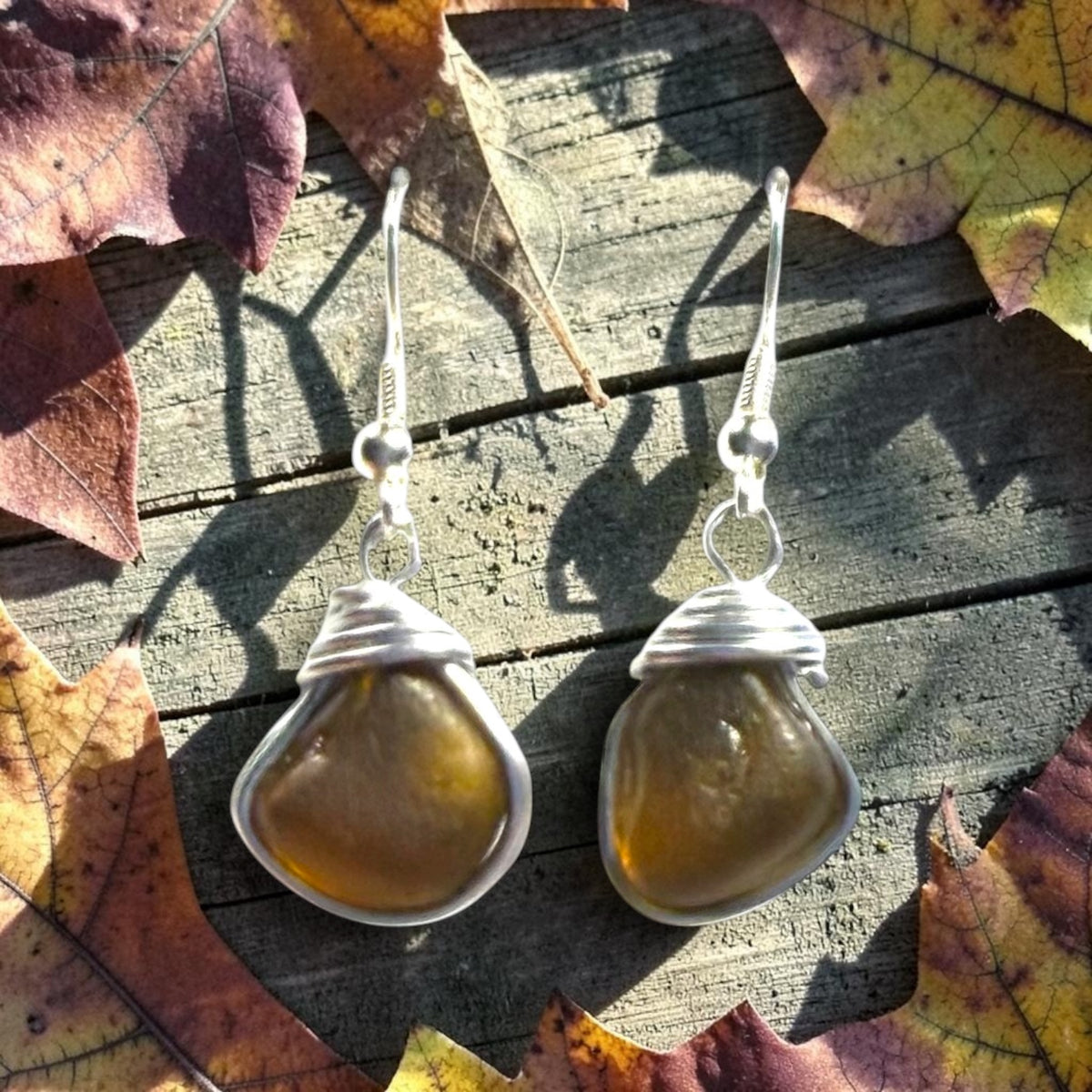 Amber Seaham Sea Glass Dangly Earrings
