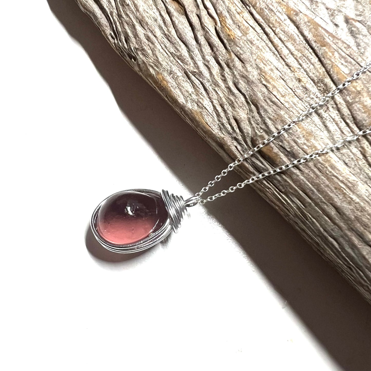 Rare Plum Purple Seaham Sea Glass Bubble Pendant