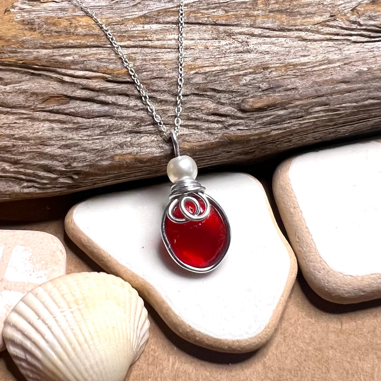 Very Rare Red Seaham Sea Glass Pendant