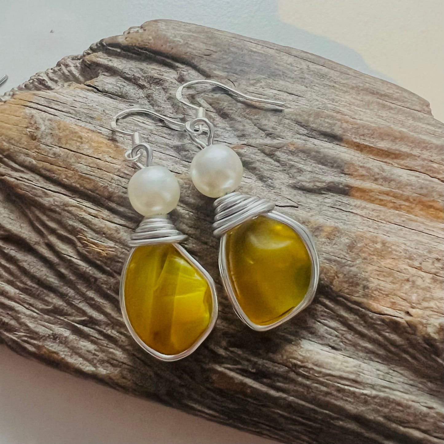 Rare Canary Yellow Sea Glass Earrings
