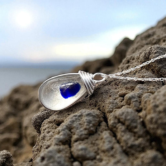 Blue Dot Seaham Sea Glass Multi Tone Pendant