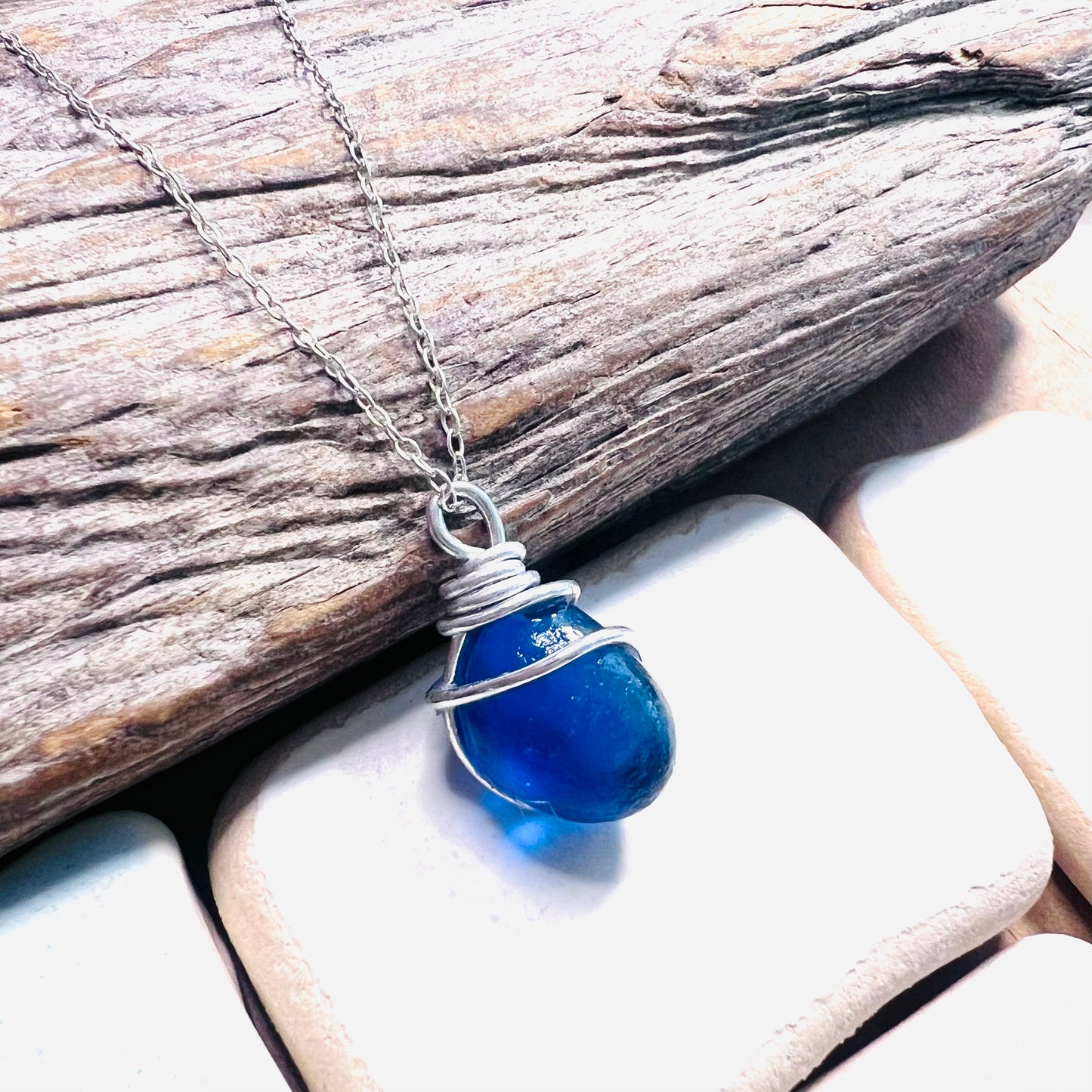 Deep Blue Seaham Sea Glass Pendant