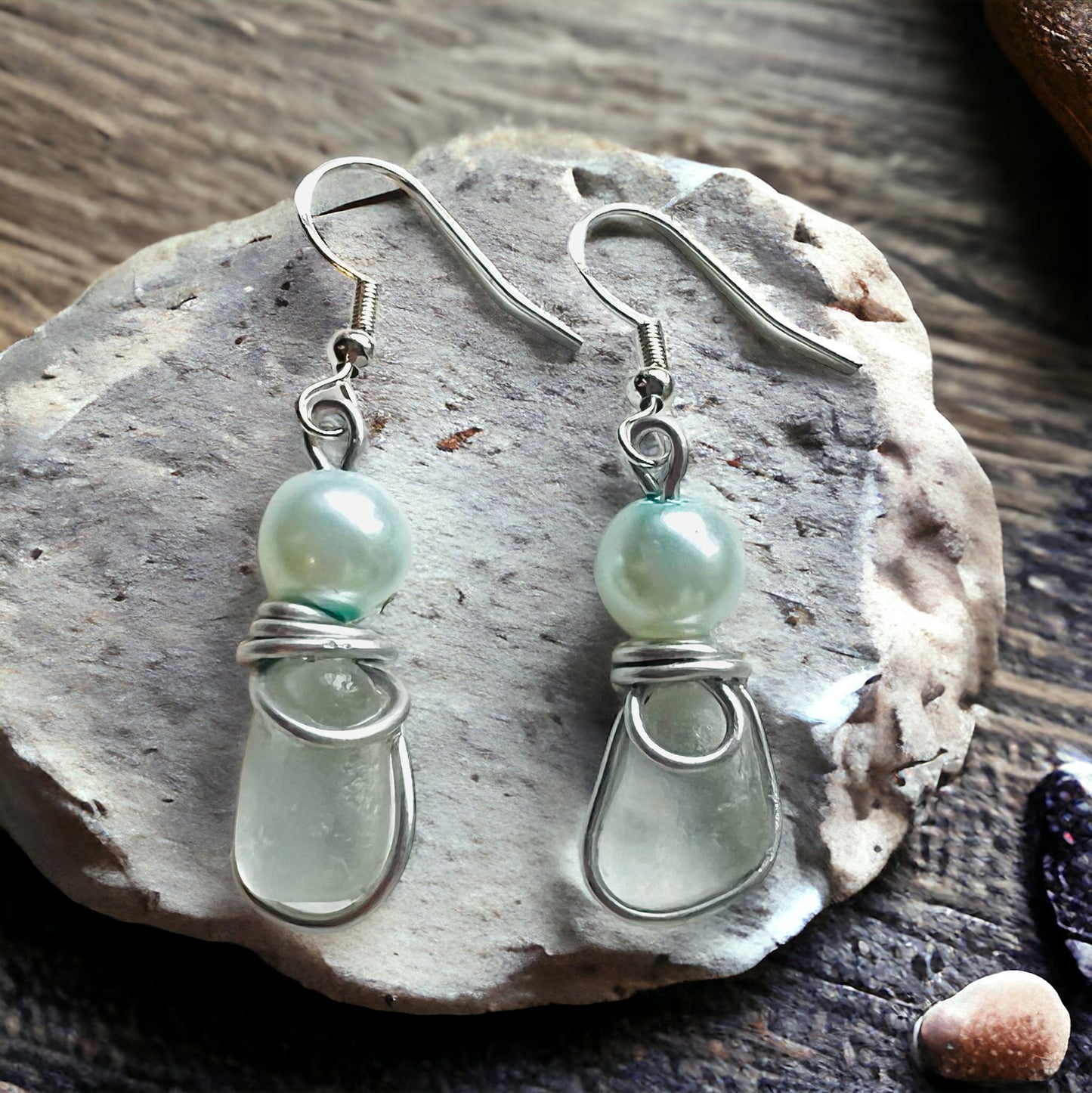 Sea Glass & Glass Pearl Mini Drop Earrings