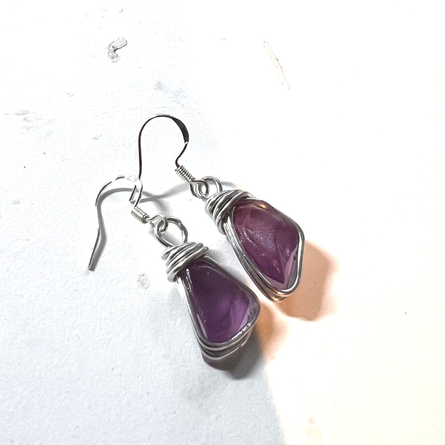 Rare Purple Spanish Sea Glass Earrings