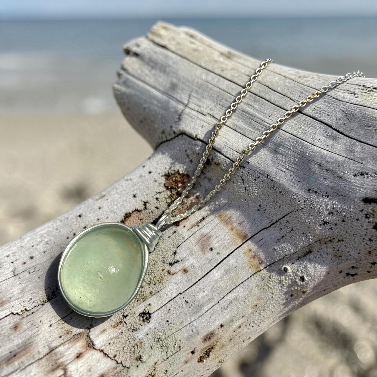 Pale Green Seaham Sea Glass Pendant