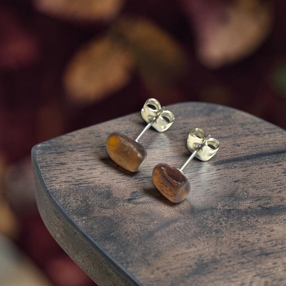 Brown Seaham Glass Stud Earrings