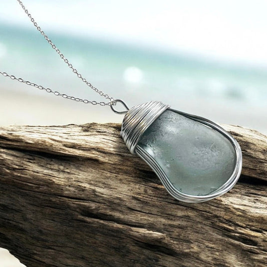 Large Dusky Grey Seaham Sea Glass Pendant
