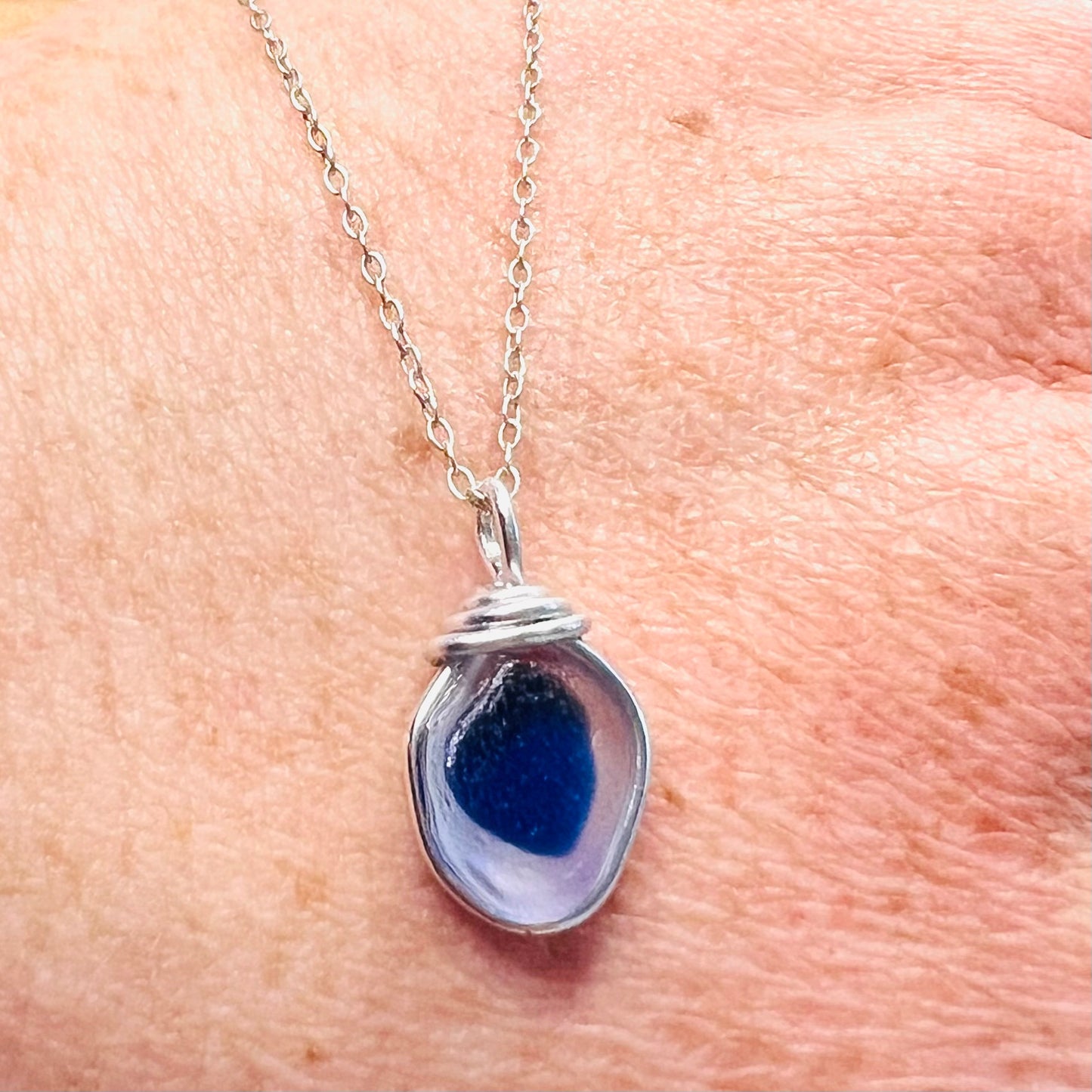 Blue Dot Seaham Sea Glass Multi Tone Pendant