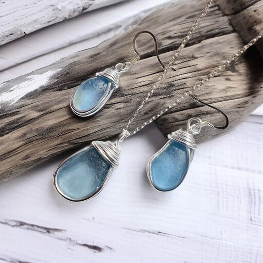 Mid Blue Seaham Sea Glass Jewellery Set loop