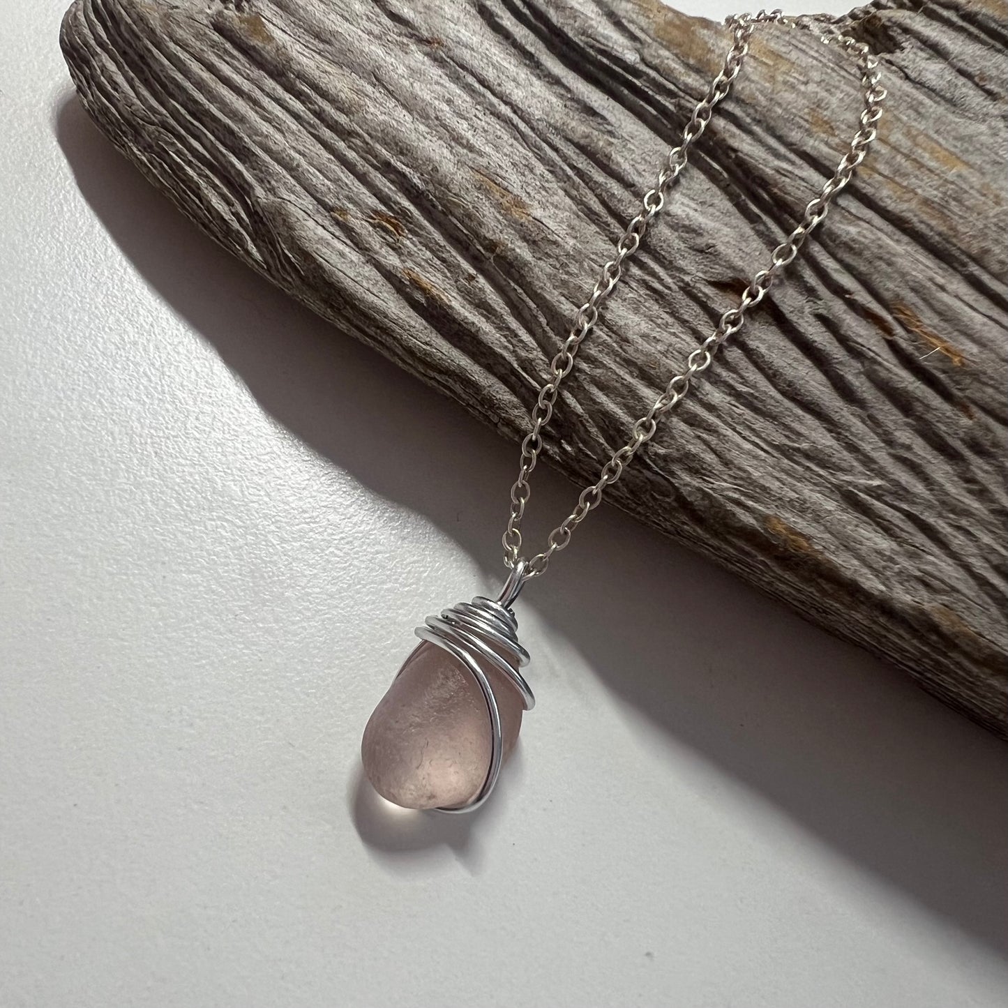 Rare Pale Lilac Pink Sea Glass Pendant