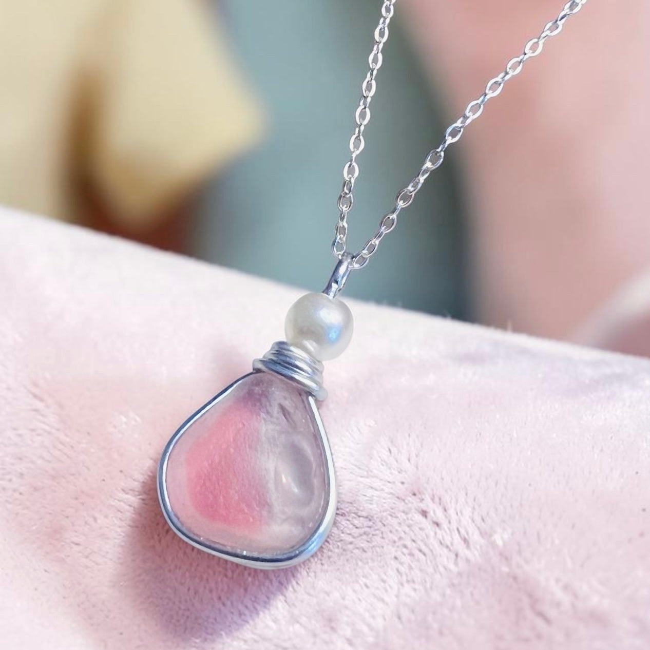 Pink & White Seaham Sea Glass Multi Pendant