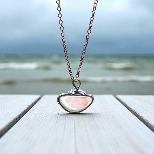 Rare White and Pink Seaham Sea Glass Multi Pendant .