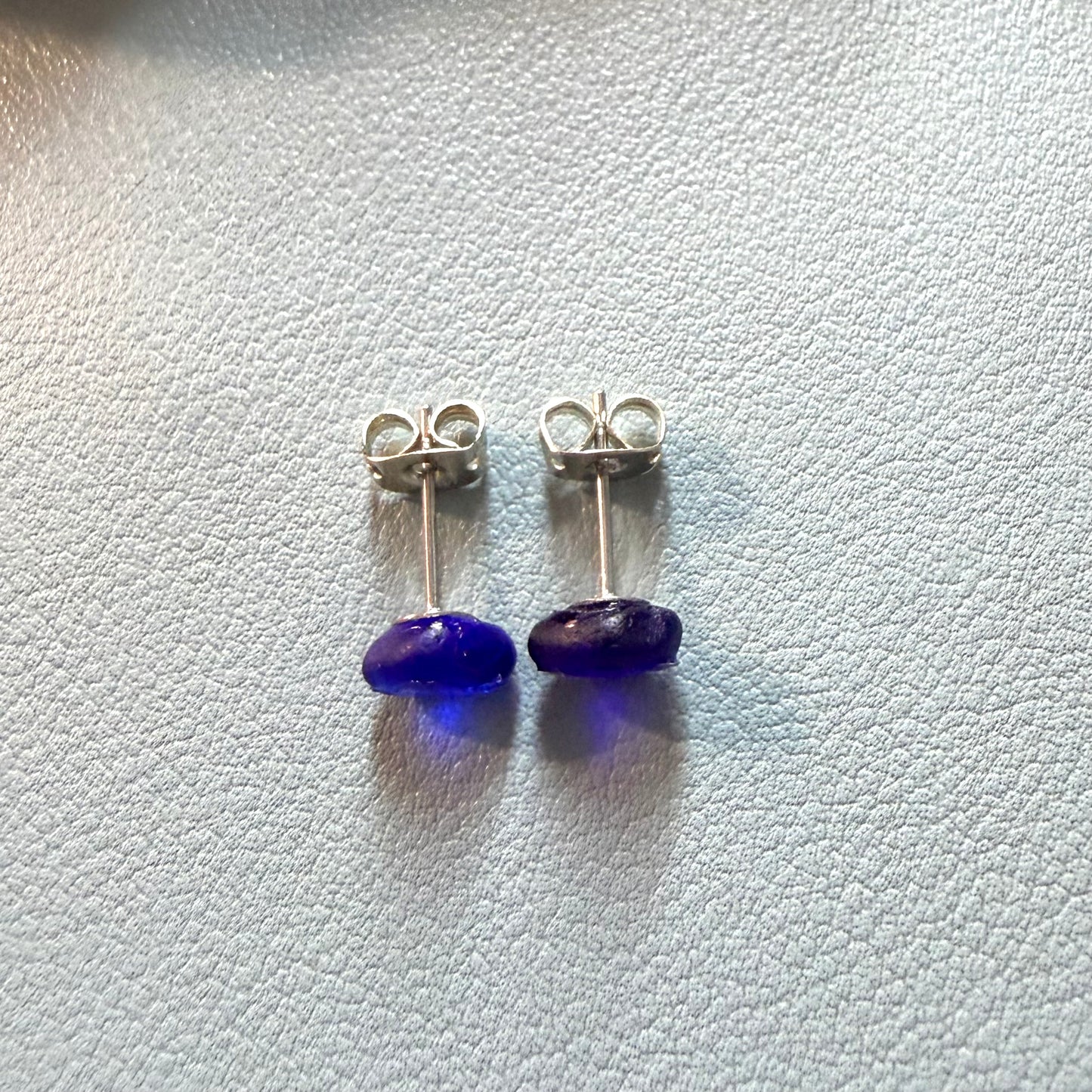 Deep Blue Sea Glass Stud Earrings