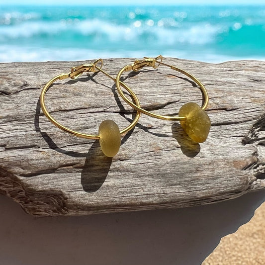 Yellow Seaham Sea Glass Hoop Earrings