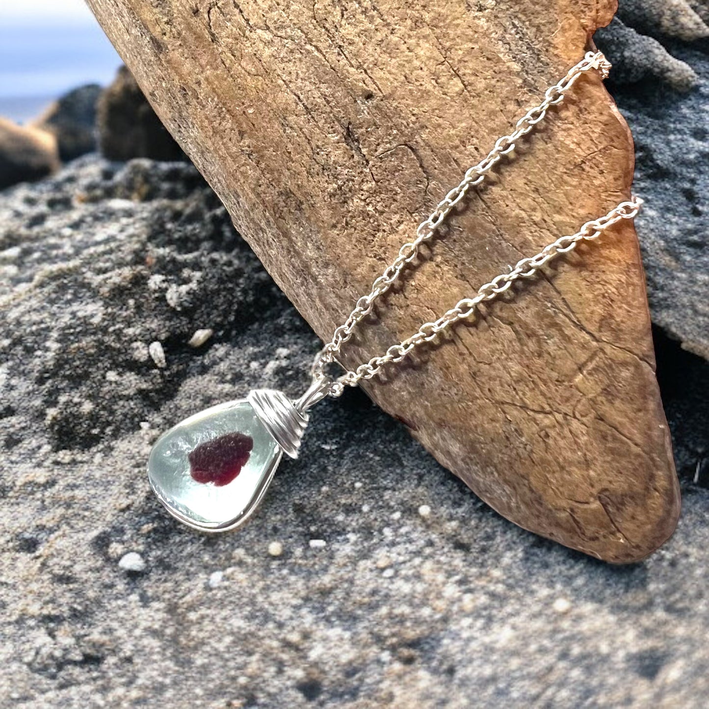Deep Red Dot Seaham Sea Glass Multi Tone Pendant