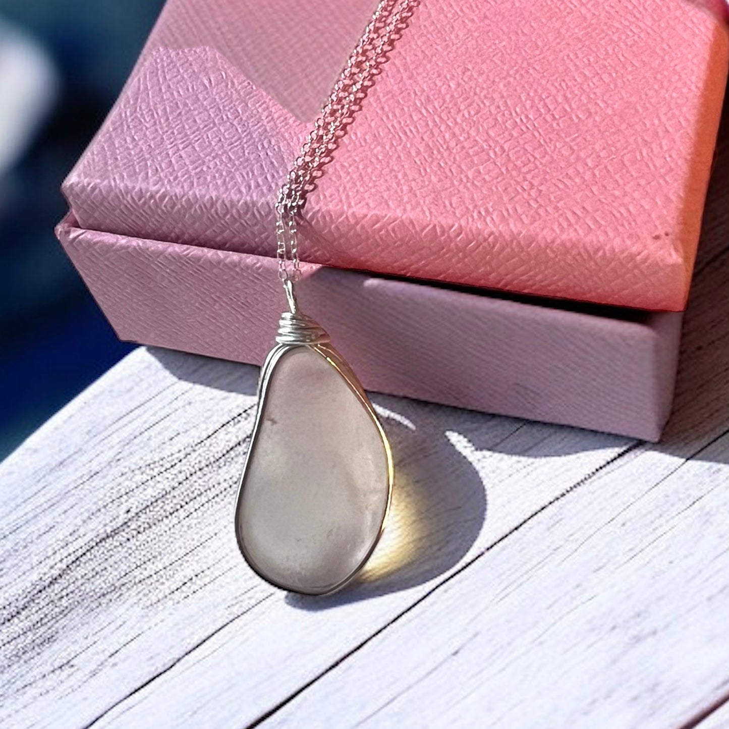 Rare Large Pale Pink Seaham Sea Glass Pendant