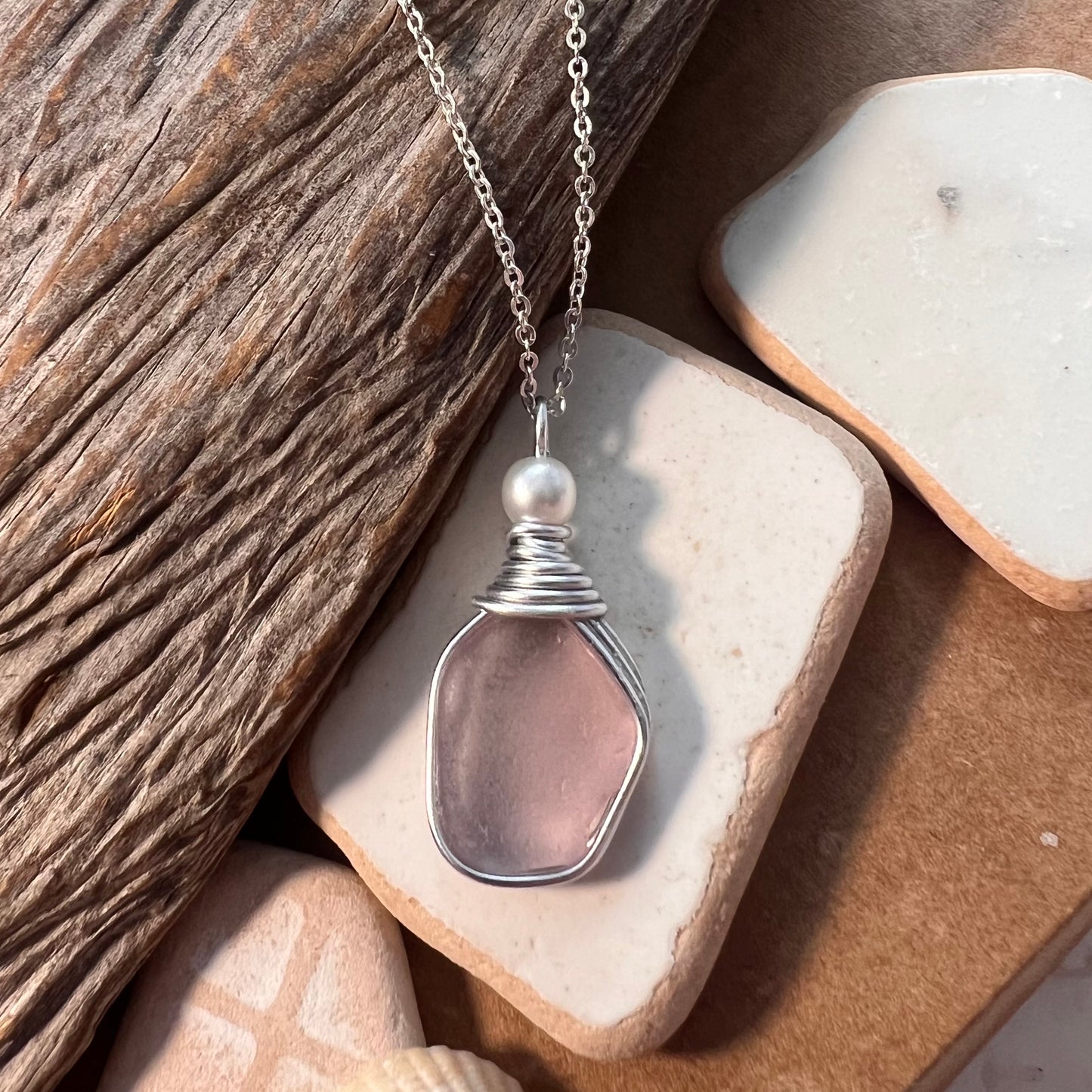 Rare Lilac Purple/Pink tone Seaham Sea Glass Pendant
