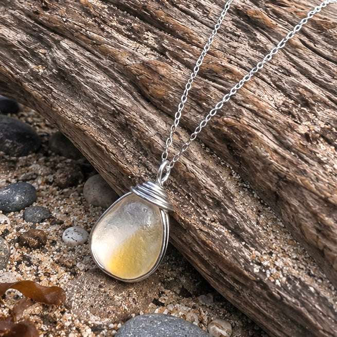 Yellow and White Seaham Sea Glass Multi Pendant