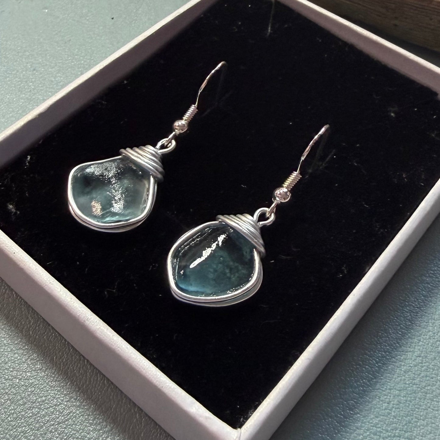 Blue Seaham Sea Glass Earrings