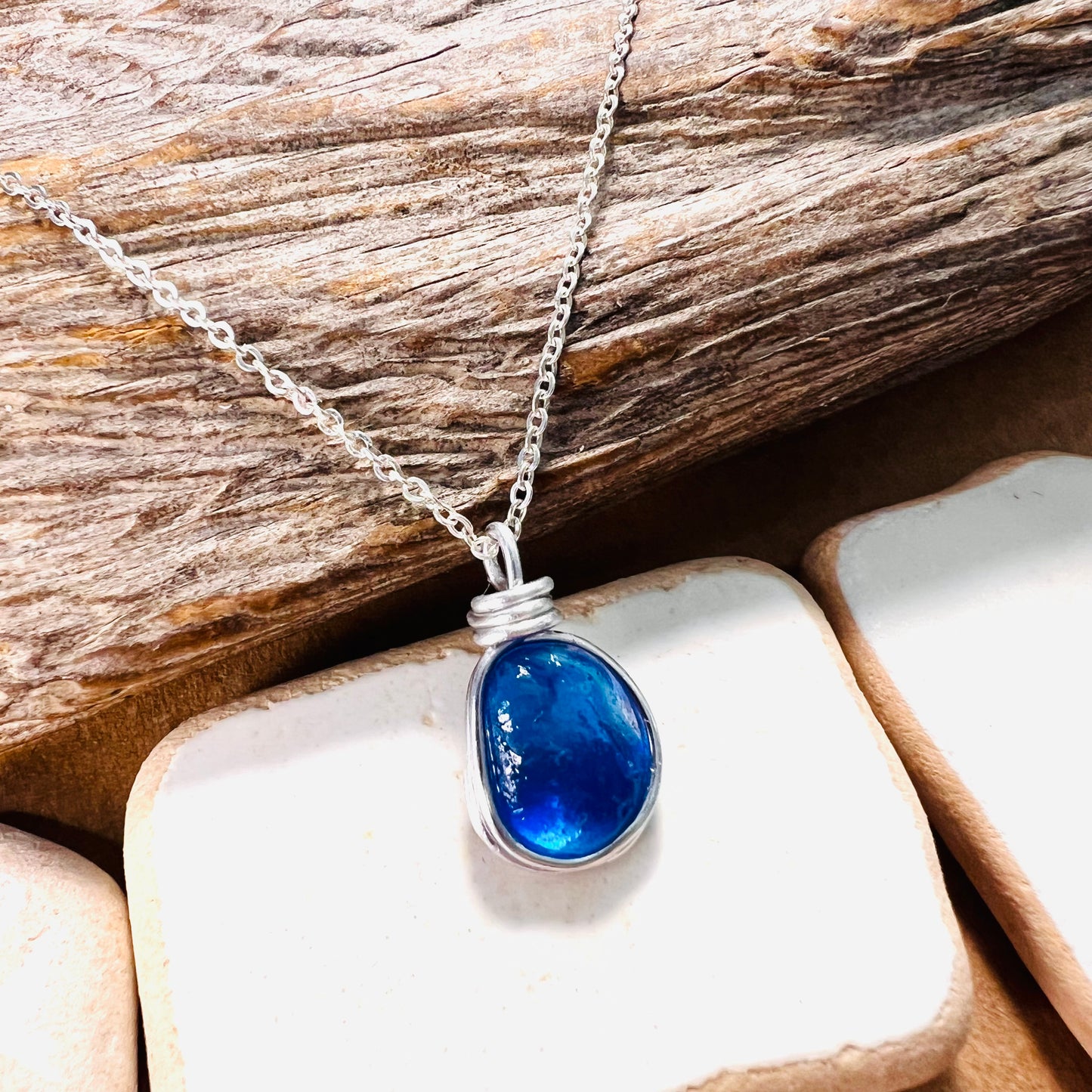 Mid Blue Seaham Sea Glass Pendant