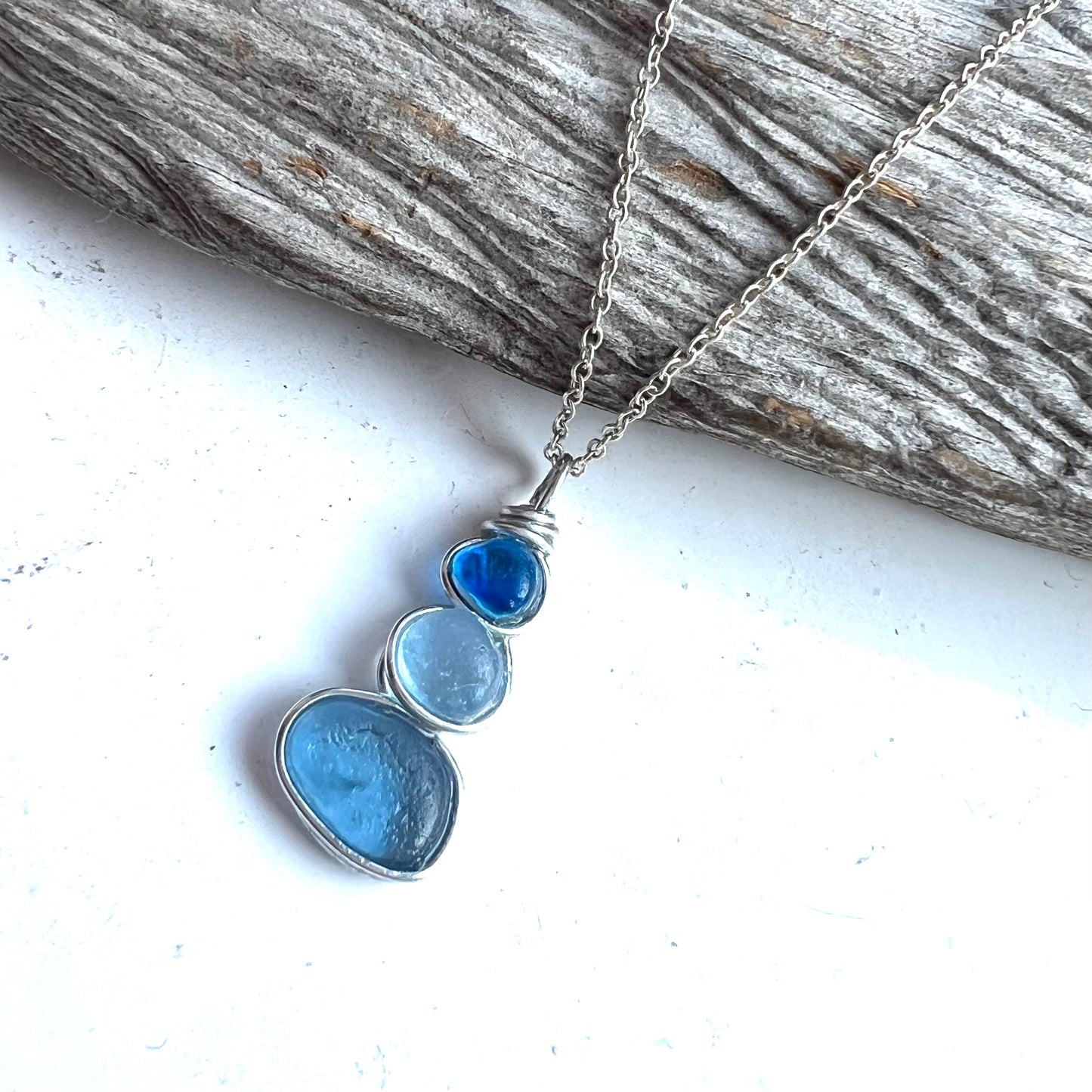 Three Piece Seaham Sea Glass Blues Pendant