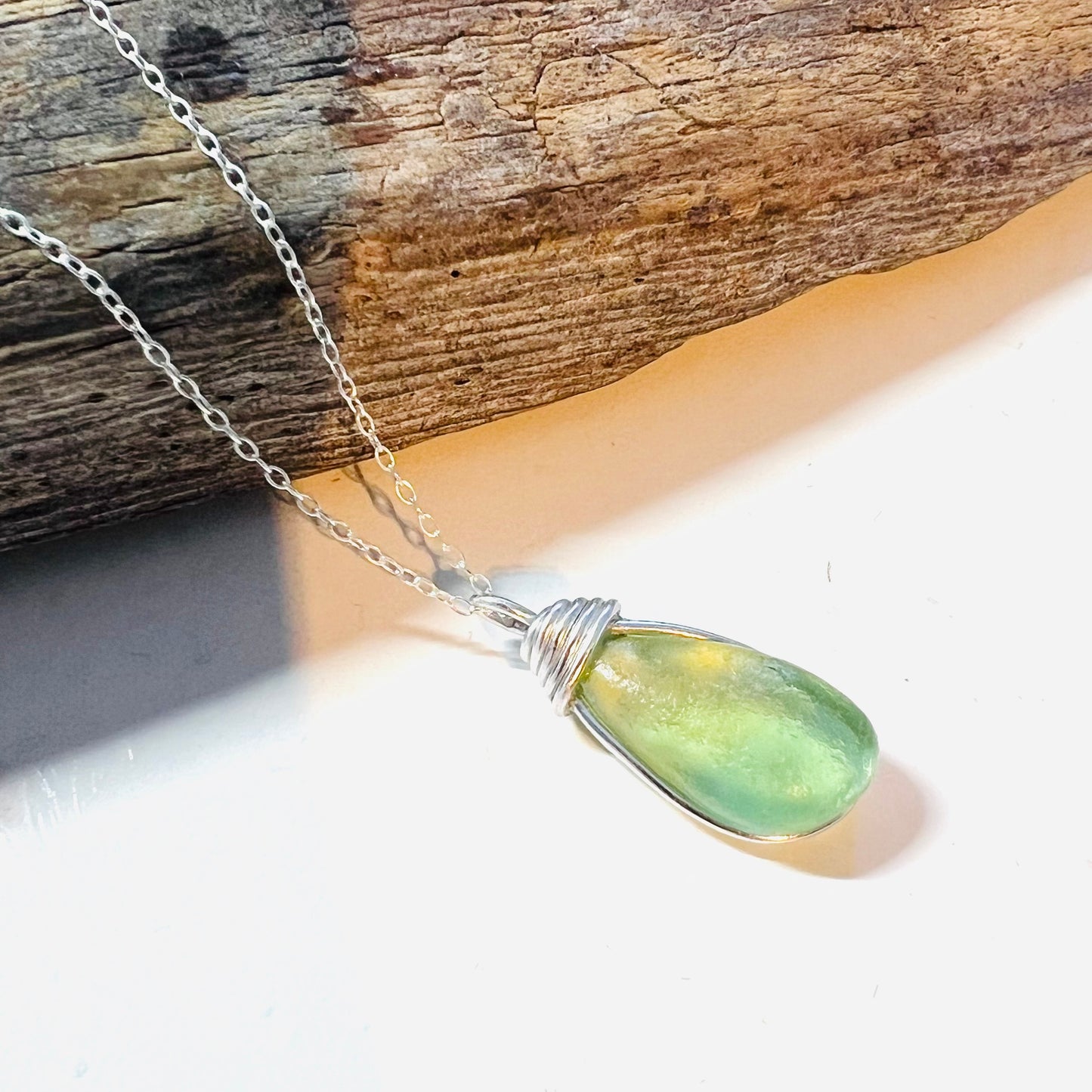 Bright Lime Green Seaham Sea Glass Pendant
