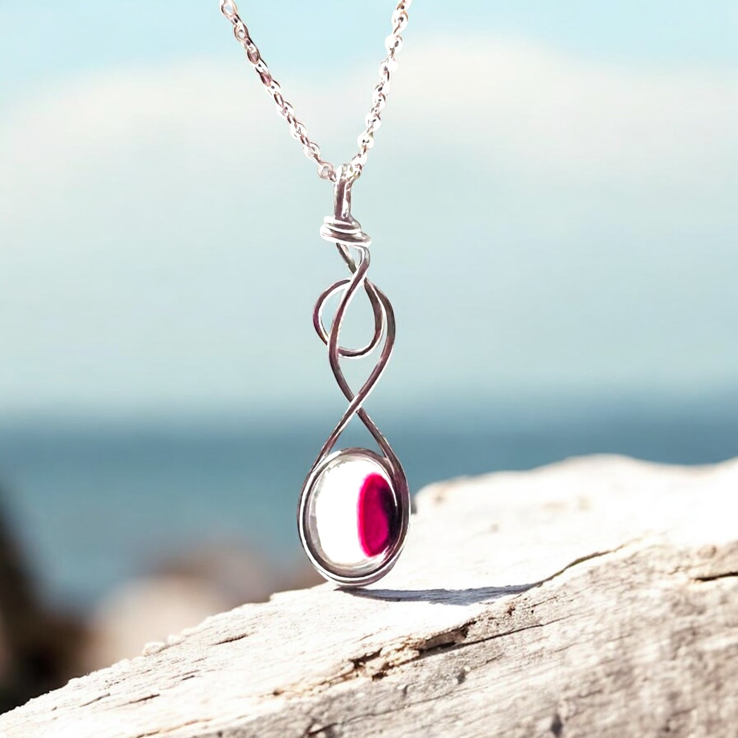 Rare Pink and Purple Seaham Sea Glass pendant