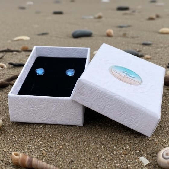 Blue Sea Glass Stud Earrings