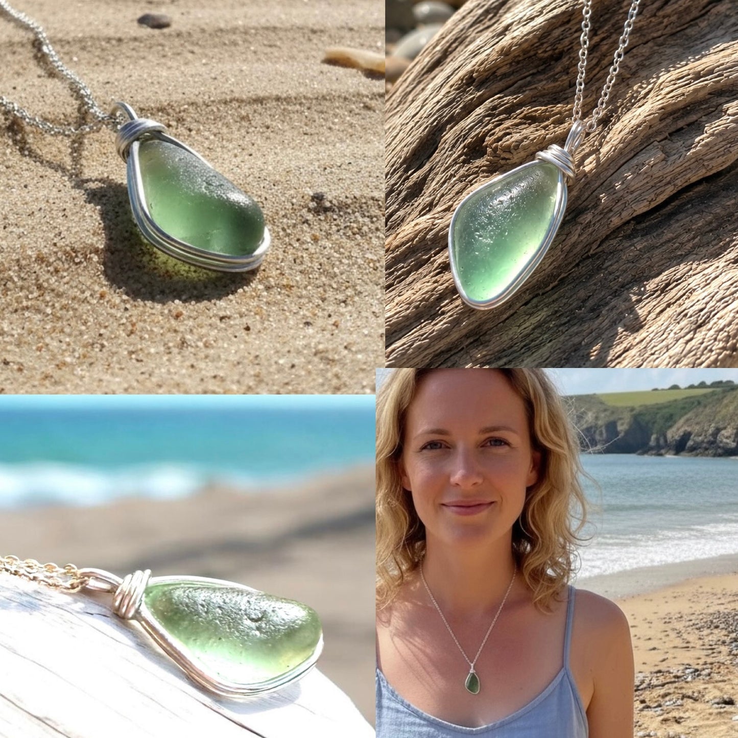 Pale Aqua Green Seaham Sea Glass Pendant
