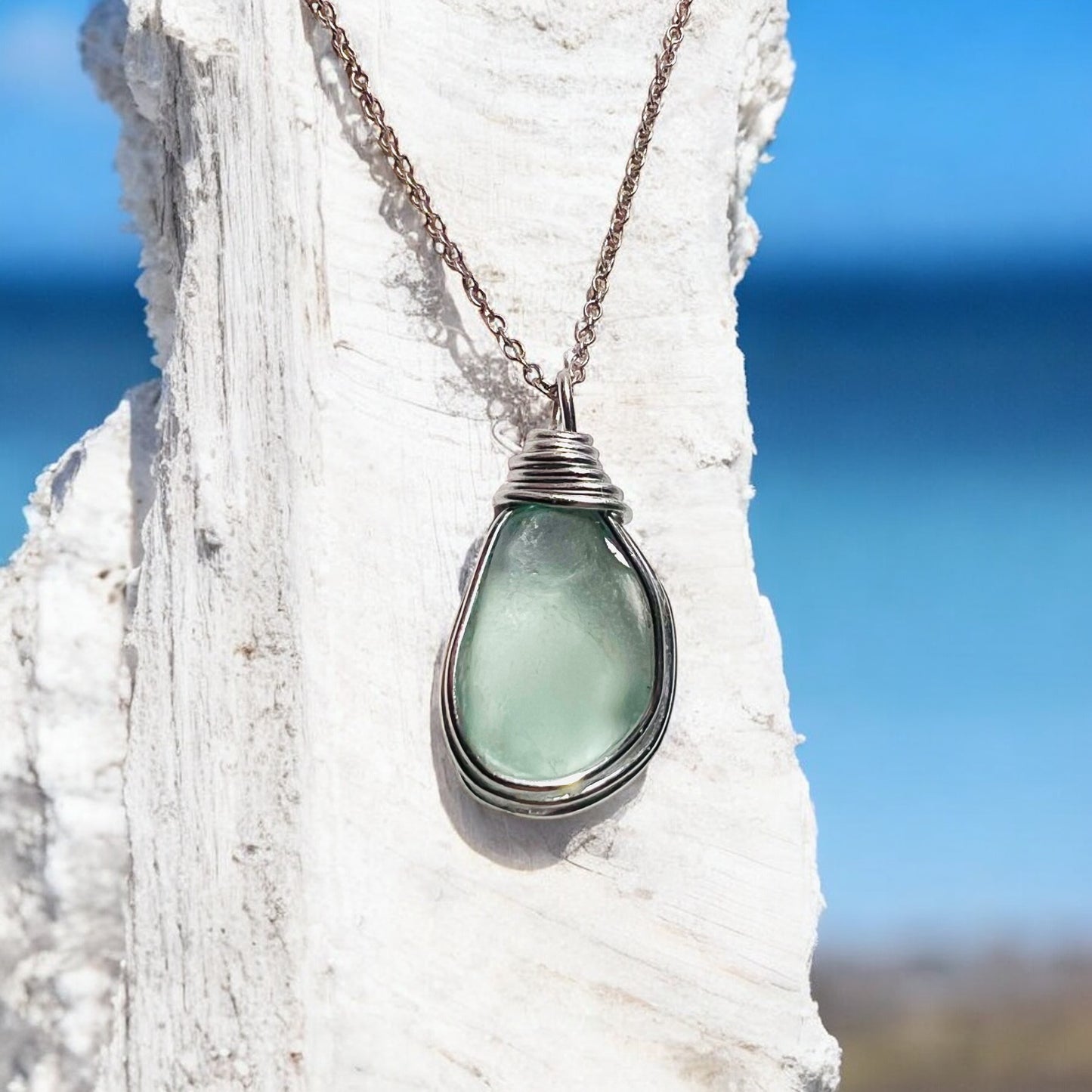 Pale Aqua Seaham Sea Glass Pendant