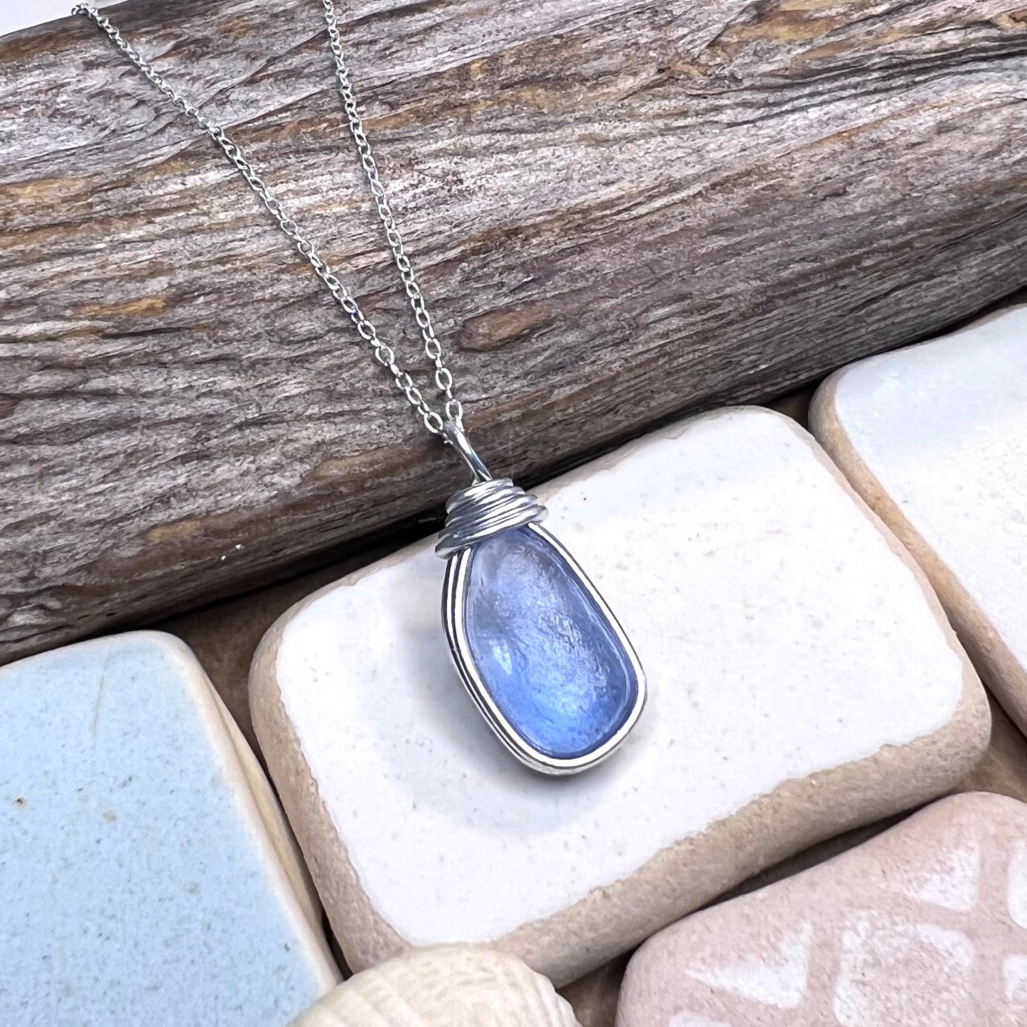 Light Cornflower Blue Seaham Sea Glass Pendant